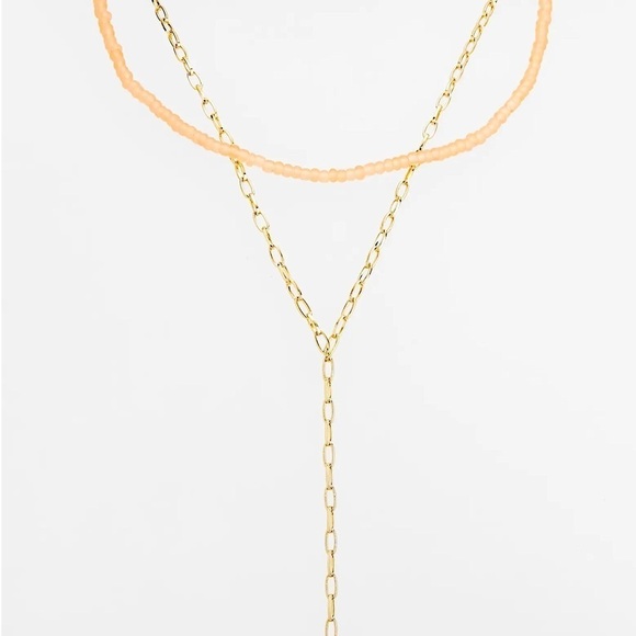 All Saints Two Row Bead & Chain Y Necklace In Blush New